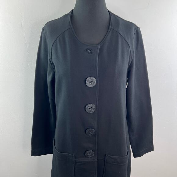 Neon Buddha Black Cardigan Sweater Round Neck Big Button Long Sleeve Sz Large L - Picture 3 of 9